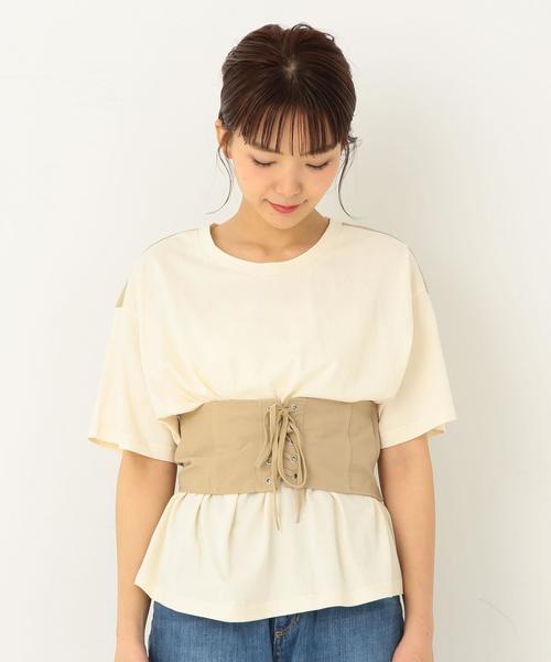 Another Edition（アナザーエディション）の「切り替えコルセットＴ ◆（Tシャツ/カットソー・レディース・オフホワイト/オリーブ・FREE）」の5枚目の写真