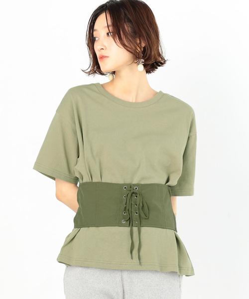 Another Edition（アナザーエディション）の「切り替えコルセットＴ ◆（Tシャツ/カットソー・レディース・オフホワイト/オリーブ・FREE）」の17枚目の写真