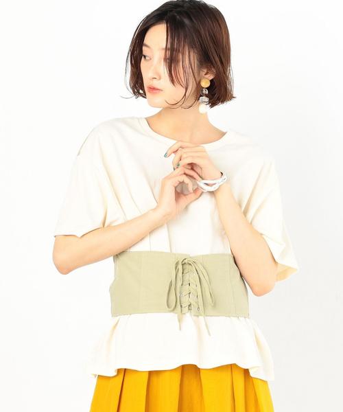 Another Edition（アナザーエディション）の「切り替えコルセットＴ ◆（Tシャツ/カットソー・レディース・オフホワイト/オリーブ・FREE）」の8枚目の写真