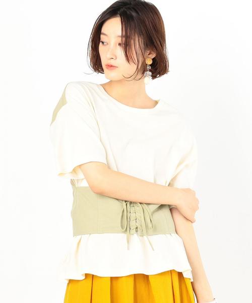 Another Edition（アナザーエディション）の「切り替えコルセットＴ ◆（Tシャツ/カットソー・レディース・オフホワイト/オリーブ・FREE）」の11枚目の写真