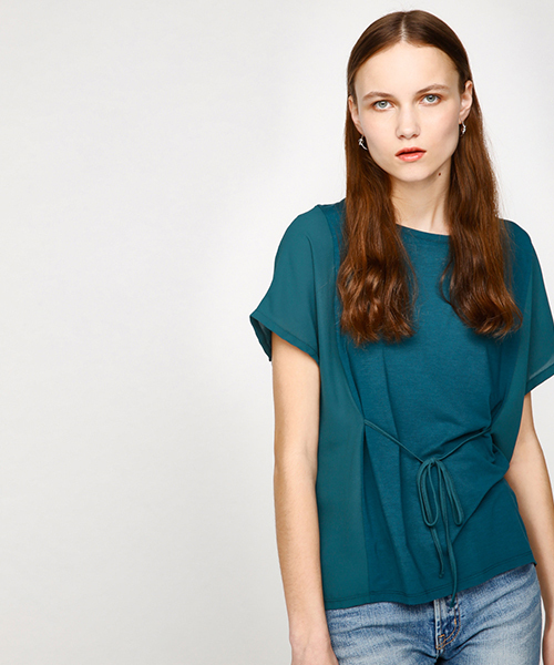 MOUSSY（マウジー）の「WAIST DESIGN CHIFFON TOP（Tシャツ/カットソー・レディース・キャメル/ホワイト/ダークグリーン/ブラック・FREE）」の3枚目の写真