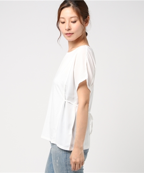 MOUSSY（マウジー）の「WAIST DESIGN CHIFFON TOP（Tシャツ/カットソー・レディース・キャメル/ホワイト/ダークグリーン/ブラック・FREE）」の6枚目の写真