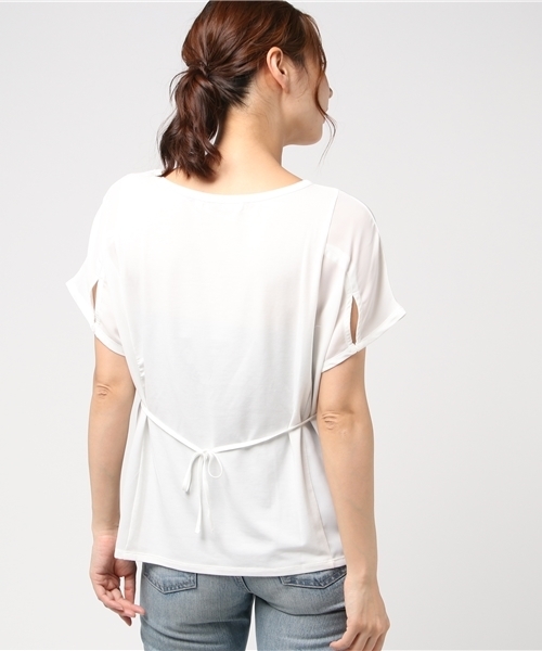 MOUSSY（マウジー）の「WAIST DESIGN CHIFFON TOP（Tシャツ/カットソー・レディース・キャメル/ホワイト/ダークグリーン/ブラック・FREE）」の7枚目の写真