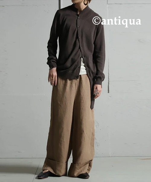 antiqua - antiqua アンティカ　 アシンメトリーカーディガン antiqua アシメ ニットカーディガン レディース トップス 綿100