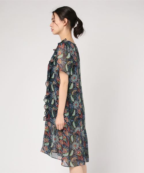 JETSET SOLO PLUS (ジェットセットソロプラス)の「【ORION LONDON】ラメストライプ×フラワープリントワンピース(ワンピース・レディース・ネイビー・36)」の2枚目の写真