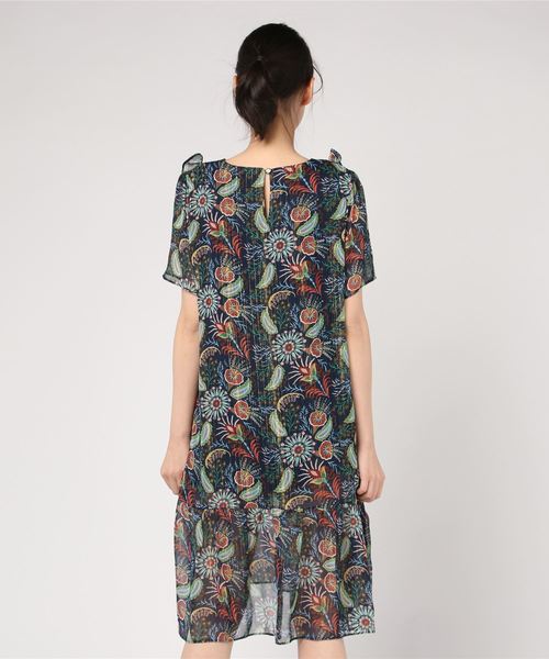 JETSET SOLO PLUS (ジェットセットソロプラス)の「【ORION LONDON】ラメストライプ×フラワープリントワンピース(ワンピース・レディース・ネイビー・36)」の3枚目の写真