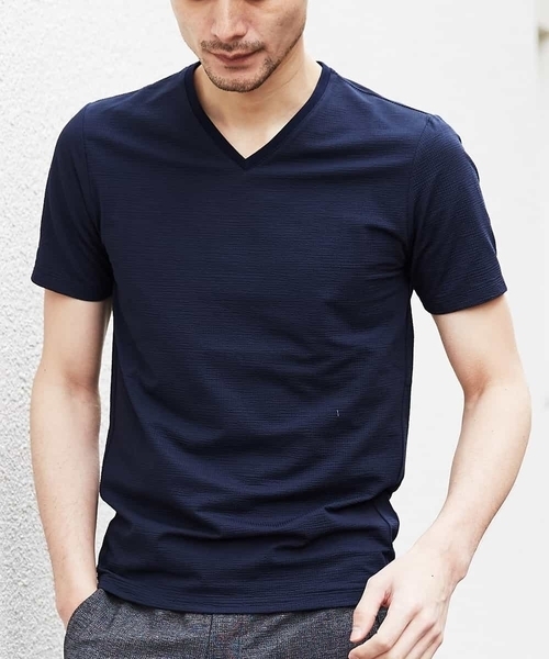 MICHEL KLEIN HOMME (ミッシェルクランオム)の「カットソー(クールマックスサッカー)(Tシャツ/カットソー・メンズ・ホワイト/ネイビー/モカ・46/48/51)」の3枚目の写真