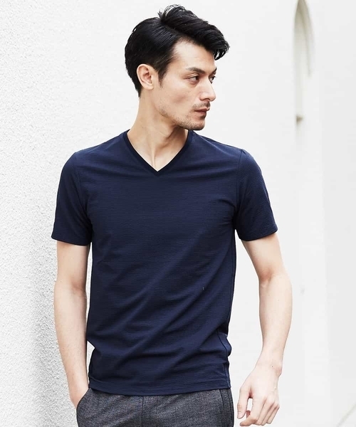 MICHEL KLEIN HOMME (ミッシェルクランオム)の「カットソー(クールマックスサッカー)(Tシャツ/カットソー・メンズ・ホワイト/ネイビー/モカ・46/48/51)」の4枚目の写真