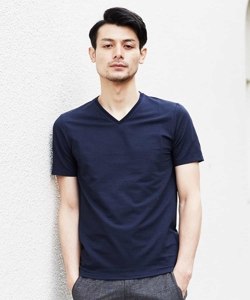 MICHEL KLEIN HOMME (ミッシェルクランオム)の「カットソー(クールマックスサッカー)(Tシャツ/カットソー・メンズ・ホワイト/ネイビー/モカ・46/48/51)」の5枚目の写真