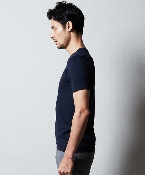 MICHEL KLEIN HOMME (ミッシェルクランオム)の「カットソー(クールマックスサッカー)(Tシャツ/カットソー・メンズ・ホワイト/ネイビー/モカ・46/48/51)」の6枚目の写真