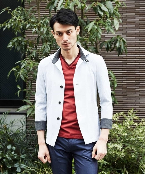MICHEL KLEIN HOMME (ミッシェルクランオム)の「カットソー(クールマックスサッカー)(Tシャツ/カットソー・メンズ・ホワイト/ネイビー/モカ・46/48/51)」の12枚目の写真