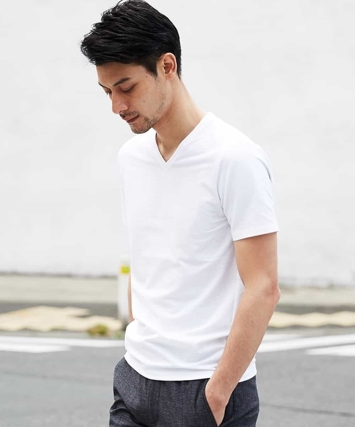 MICHEL KLEIN HOMME (ミッシェルクランオム)の「カットソー(クールマックスサッカー)(Tシャツ/カットソー・メンズ・ホワイト/ネイビー/モカ・46/48/51)」の19枚目の写真