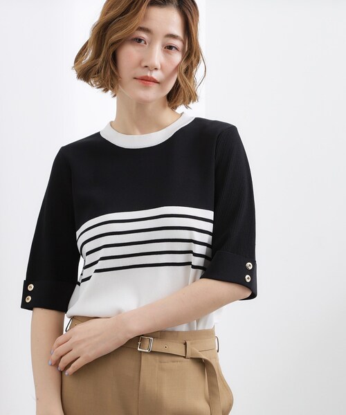 grove(グローブ)の「やわらかドライタッチ 袖メッシュ編みニット(ニット/セーター・レディース・オフホワイト/ブラック系4/グレー/レッド系/ネイビー・03/02/01/05/04)」の3枚目の写真