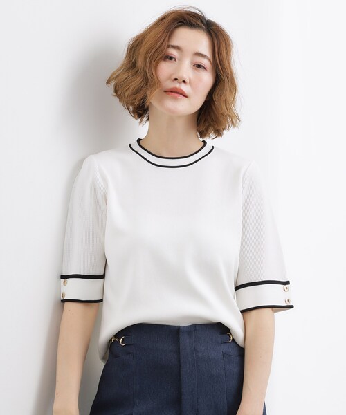 grove(グローブ)の「やわらかドライタッチ 袖メッシュ編みニット(ニット/セーター・レディース・オフホワイト/ブラック系4/グレー/レッド系/ネイビー・03/02/01/05/04)」の7枚目の写真
