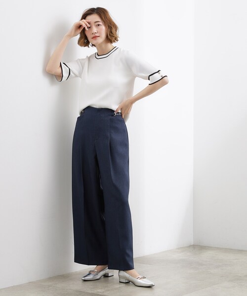 grove(グローブ)の「やわらかドライタッチ 袖メッシュ編みニット(ニット/セーター・レディース・オフホワイト/ブラック系4/グレー/レッド系/ネイビー・03/02/01/05/04)」の9枚目の写真