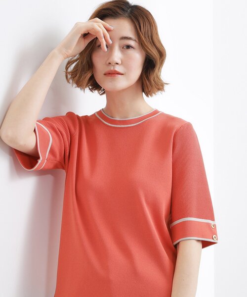 grove(グローブ)の「やわらかドライタッチ 袖メッシュ編みニット(ニット/セーター・レディース・オフホワイト/ブラック系4/グレー/レッド系/ネイビー・03/02/01/05/04)」の15枚目の写真