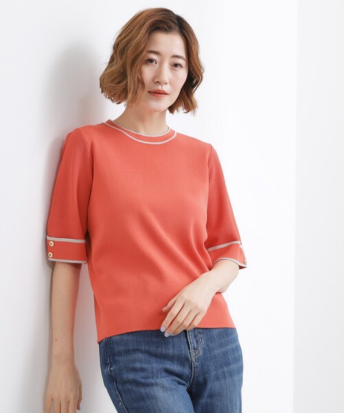 grove(グローブ)の「やわらかドライタッチ 袖メッシュ編みニット(ニット/セーター・レディース・オフホワイト/ブラック系4/グレー/レッド系/ネイビー・03/02/01/05/04)」の16枚目の写真