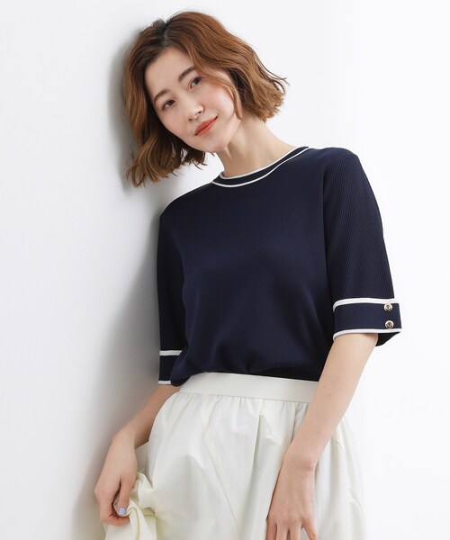 grove(グローブ)の「やわらかドライタッチ 袖メッシュ編みニット(ニット/セーター・レディース・オフホワイト/ブラック系4/グレー/レッド系/ネイビー・03/02/01/05/04)」の20枚目の写真