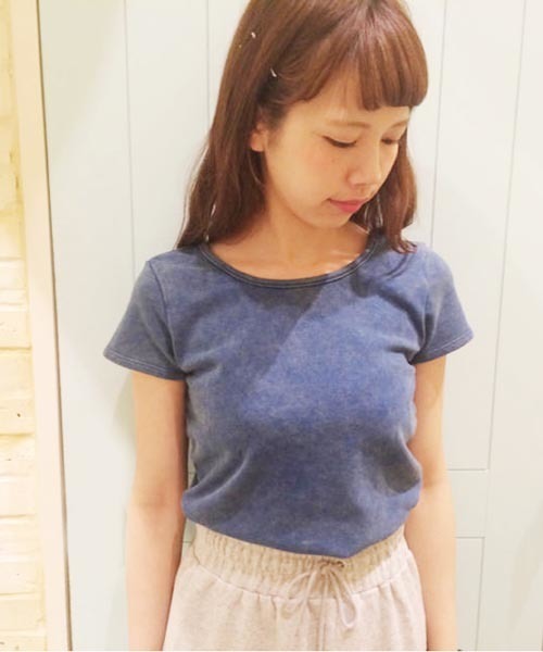Kastane（カスタネ）の「【Kastane】裏毛ショートT（Tシャツ/カットソー・レディース・オフホワイト/ブルー・FREE）」の2枚目の写真