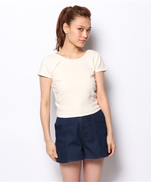 Kastane（カスタネ）の「【Kastane】裏毛ショートT（Tシャツ/カットソー・レディース・オフホワイト/ブルー・FREE）」の4枚目の写真