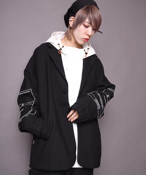 rovtski（ロフトスキー）の「【ビッグシルエット】2019AW EN7TLD JKT TAPE&PRINT/セットアップ テーラードジャケット テープ＆プリント（スウェット・レディース・グレー系その他/ブラック系その他・FREE）」の2枚目の写真