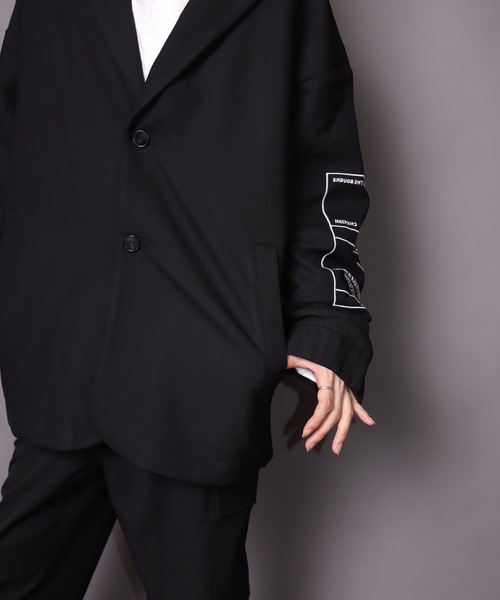 rovtski（ロフトスキー）の「【ビッグシルエット】2019AW EN7TLD JKT TAPE&PRINT/セットアップ テーラードジャケット テープ＆プリント（スウェット・レディース・グレー系その他/ブラック系その他・FREE）」の4枚目の写真