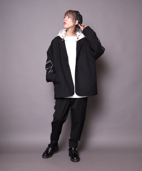 rovtski（ロフトスキー）の「【ビッグシルエット】2019AW EN7TLD JKT TAPE&PRINT/セットアップ テーラードジャケット テープ＆プリント（スウェット・レディース・グレー系その他/ブラック系その他・FREE）」の18枚目の写真