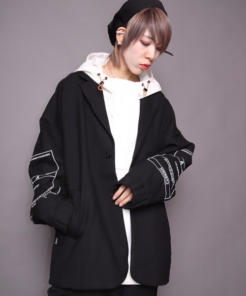 rovtski（ロフトスキー）の「【ビッグシルエット】2019AW EN7TLD JKT TAPE&PRINT/セットアップ テーラードジャケット テープ＆プリント（スウェット・レディース・グレー系その他/ブラック系その他・FREE）」の6枚目の写真