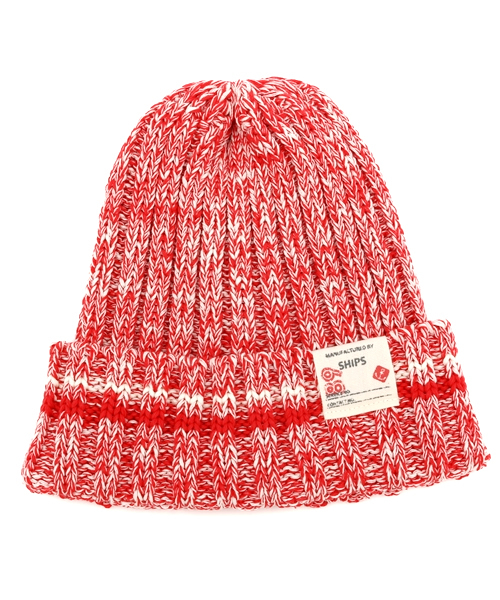 SHIPS(シップス)の「SHIPS KIDS:コットン×アクリル ミックス ライン キャップ(ニットキャップ/ビーニー・キッズ・レッド/ネイビー・ONE SIZE)」の1枚目の写真