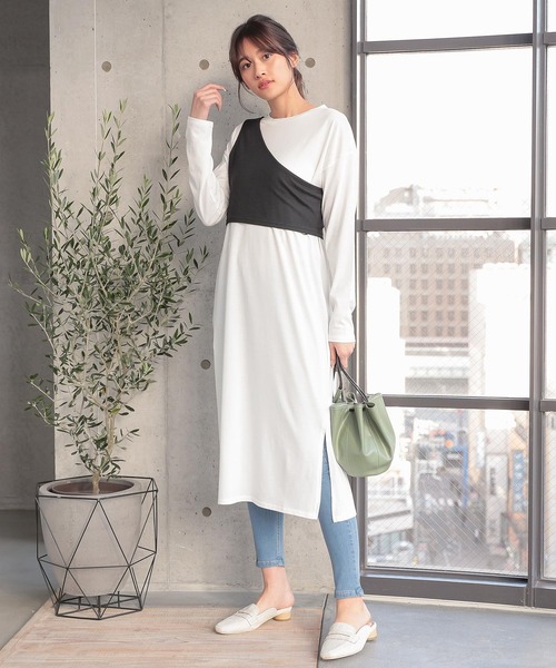 KOBE LETTUCE（コウベレタス）の「［2点セット］カットソーワンピース×ワンショルダービスチェSET（ワンピース・レディース・ベージュ/ブルー/ブラック・FREE）」の9枚目の写真