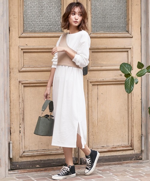 KOBE LETTUCE（コウベレタス）の「［2点セット］カットソーワンピース×ワンショルダービスチェSET（ワンピース・レディース・ベージュ/ブルー/ブラック・FREE）」の8枚目の写真