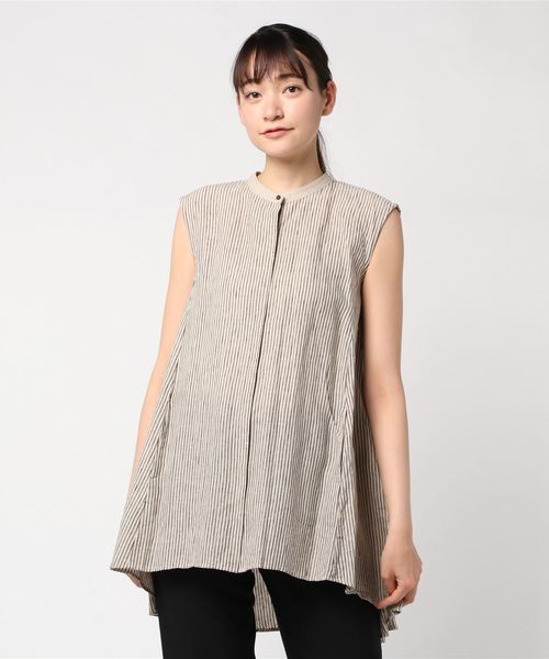 mizuiroind(ミズイロインド)の「mizuiro ind/ミズイロインド band collar N/S flare shirt(チュニック)」|オフホワイト