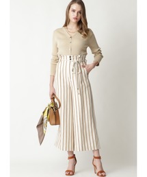 ロープベルト付麻混ストライプパンツ