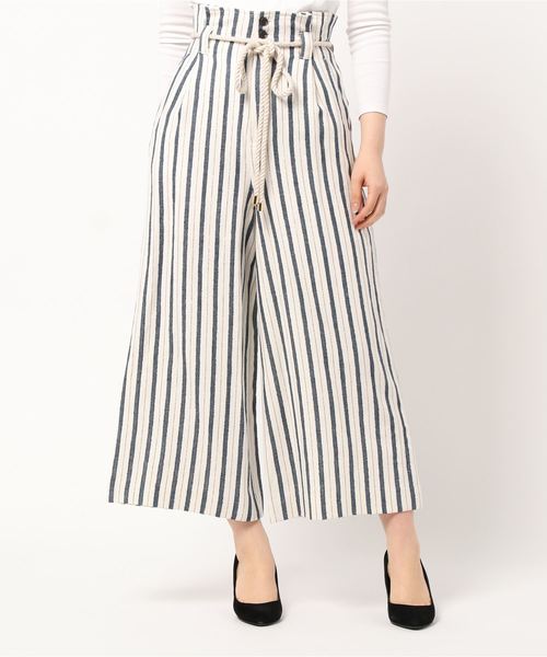 PINKY&DIANNE（ピンキーアンドダイアン）の「ロープベルト付麻混ストライプパンツ（その他パンツ・レディース・ベージュ系その他/ダークネイビー・38/36/40）」の6枚目の写真