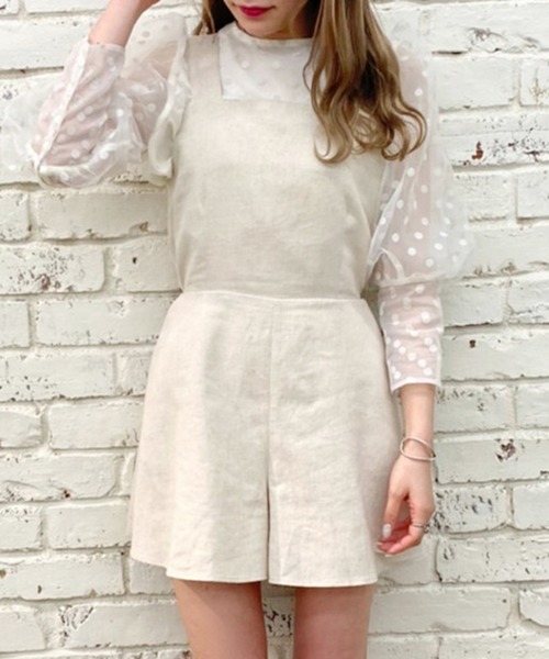 one after another NICE CLAUP（ワンアフターアナザーナイスクラップ）の「モノトーンミニサロペット（サロペット/オーバーオール・レディース・アイボリー/ブラック・FREE）」の10枚目の写真