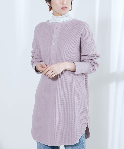 Bou Jeloud（ブージュルード）の「２ｗａｙワッフルチュニック（Tシャツ/カットソー・レディース・チャコールグレー/ラベンダー/オフホワイト/ベージュ・FREE）」の4枚目の写真