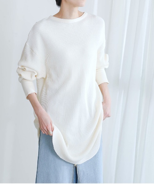 Bou Jeloud（ブージュルード）の「２ｗａｙワッフルチュニック（Tシャツ/カットソー・レディース・チャコールグレー/ラベンダー/オフホワイト/ベージュ・FREE）」の14枚目の写真