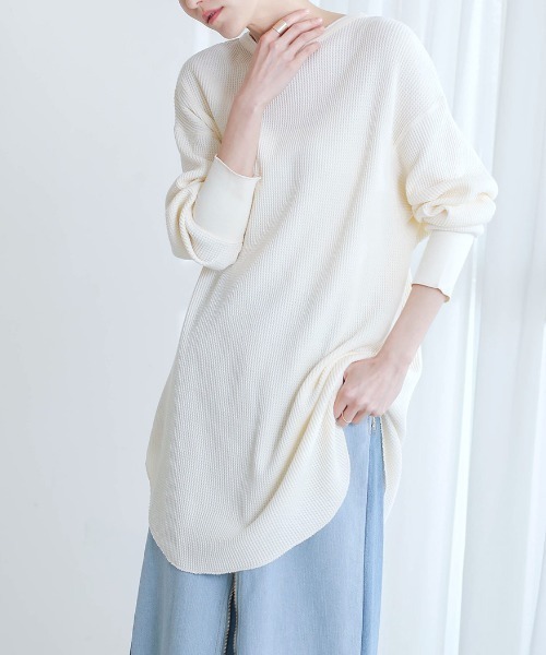 Bou Jeloud（ブージュルード）の「２ｗａｙワッフルチュニック（Tシャツ/カットソー・レディース・チャコールグレー/ラベンダー/オフホワイト/ベージュ・FREE）」の12枚目の写真