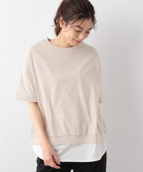 GLOBAL WORK(グローバルワーク)の「USAコットン裾フェイクプルオーバー/942540(Tシャツ/カットソー・レディース・アイボリー/ブラック/ライトベージュ/サックスブルー/グリーン・MEDIUM/LARGE)」の4枚目の写真