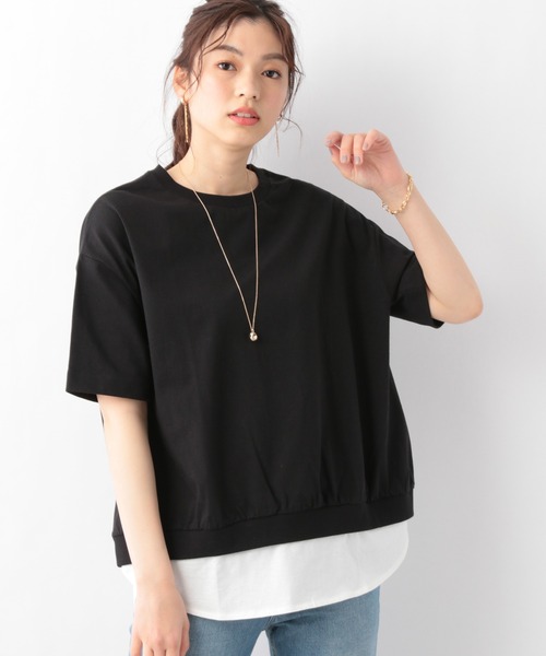 GLOBAL WORK(グローバルワーク)の「USAコットン裾フェイクプルオーバー/942540(Tシャツ/カットソー・レディース・アイボリー/ブラック/ライトベージュ/サックスブルー/グリーン・MEDIUM/LARGE)」の3枚目の写真