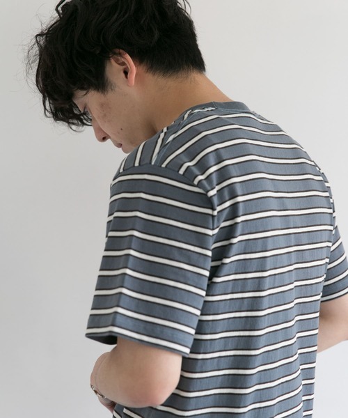 DANTON(ダントン)の「DANTON クルーネック半袖ボーダーポケットTシャツ(Tシャツ/カットソー・メンズ・ホワイト系その他/ブルー系その他/ブラウン系その他・42/40/38)」の4枚目の写真