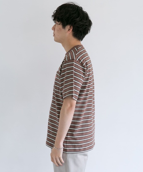 DANTON(ダントン)の「DANTON クルーネック半袖ボーダーポケットTシャツ(Tシャツ/カットソー・メンズ・ホワイト系その他/ブルー系その他/ブラウン系その他・42/40/38)」の19枚目の写真