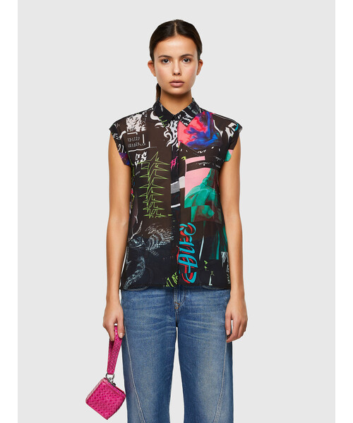 DIESEL(ディーゼル)の「レディース シャツ ノースリーブ オールオーバープリント(シャツ/ブラウス・レディース・ブラック・LARGE/MEDIUM/SMALL)」の1枚目の写真