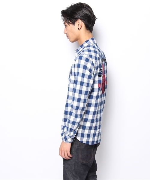 HYSTERIC GLAMOUR（ヒステリックグラマー）の「GO MICHIGAN刺繍 長袖ワークSH（シャツ/ブラウス・メンズ・ブルー系その他/ネイビー・LARGE/MEDIUM/SMALL）」の4枚目の写真