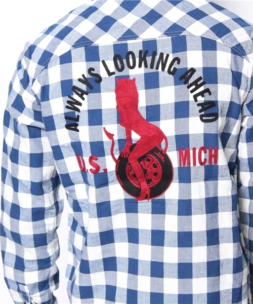 HYSTERIC GLAMOUR（ヒステリックグラマー）の「GO MICHIGAN刺繍 長袖ワークSH（シャツ/ブラウス・メンズ・ブルー系その他/ネイビー・LARGE/MEDIUM/SMALL）」の10枚目の写真