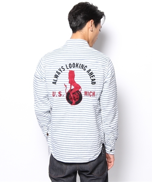 HYSTERIC GLAMOUR（ヒステリックグラマー）の「GO MICHIGAN刺繍 長袖ワークSH（シャツ/ブラウス・メンズ・ブルー系その他/ネイビー・LARGE/MEDIUM/SMALL）」の12枚目の写真