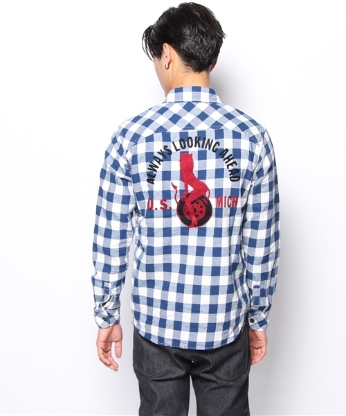 HYSTERIC GLAMOUR（ヒステリックグラマー）の「GO MICHIGAN刺繍 長袖ワークSH（シャツ/ブラウス・メンズ・ブルー系その他/ネイビー・LARGE/MEDIUM/SMALL）」の13枚目の写真