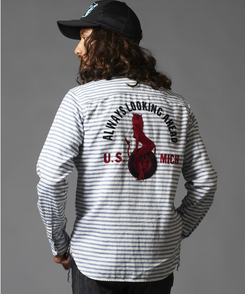 HYSTERIC GLAMOUR（ヒステリックグラマー）の「GO MICHIGAN刺繍 長袖ワークSH（シャツ/ブラウス・メンズ・ブルー系その他/ネイビー・LARGE/MEDIUM/SMALL）」の14枚目の写真