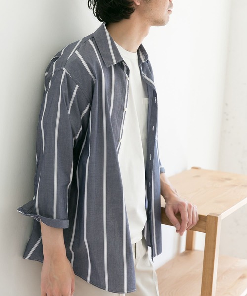 URBAN RESEARCH DOORS（アーバンリサーチドアーズ）の「パナマドビー7分袖シャツ（シャツ/ブラウス・メンズ・ベージュ/ブルー系その他/オフホワイト/ベージュ系その他・40/38）」の4枚目の写真