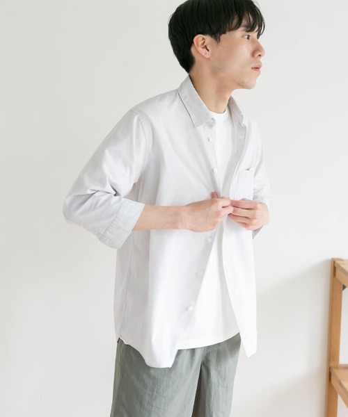 URBAN RESEARCH DOORS（アーバンリサーチドアーズ）の「パナマドビー7分袖シャツ（シャツ/ブラウス・メンズ・ベージュ/ブルー系その他/オフホワイト/ベージュ系その他・40/38）」の6枚目の写真